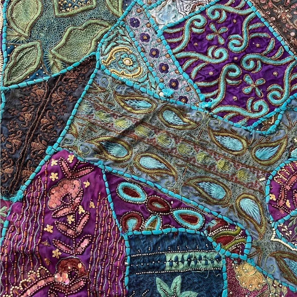 Handcrafted Blue & Teal Patchwork Tapestry Wall Hanging